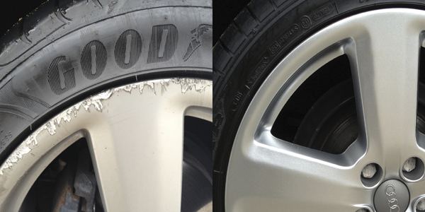 Audi A4 alloy wheel before and after refurbishment