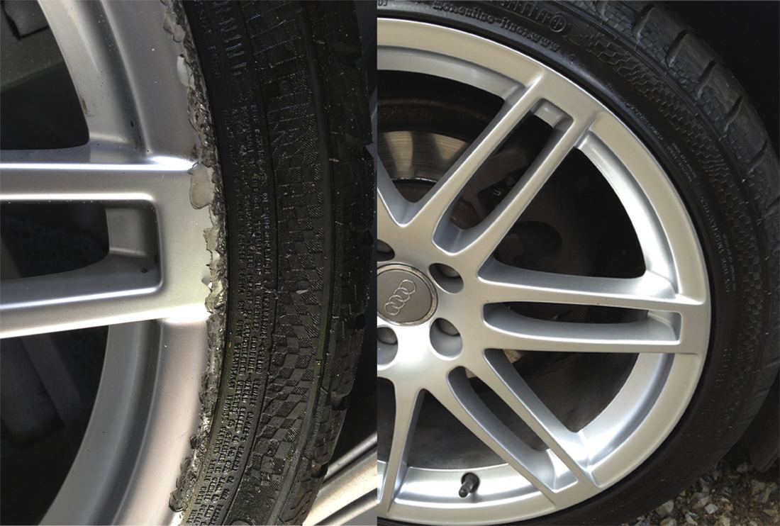 Audi alloy wheel before and after refurbishment