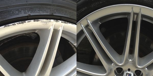 BMW alloy wheel before and after refurbishment